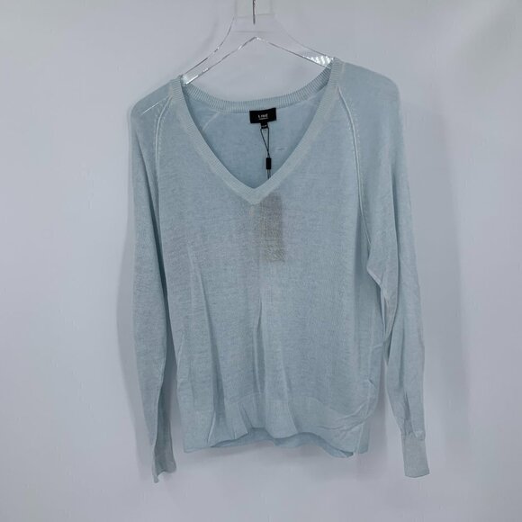 LINE Knitwear fine gauge sweater v-neck cashmere blend fog blue new XS - Picture 1 of 5
